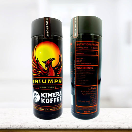 Triumph Black Organic " Iced "Coffee - Infused With Vitamins And Aminos | 300 Ml Bottle | Made With Kimera Koffee. - JAQAR